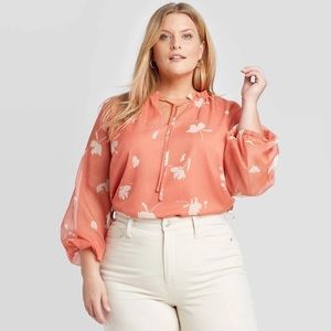 Ava & Viv Plus Size Floral Print Coral Blouse Size 2X